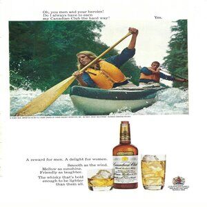 1967 Canadian Club Whiskey Rowboat In River Vintage Magazine Print Ad/Poster